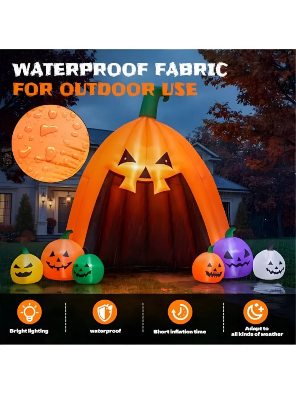 14.5FT Halloween Inflatable Walk-in Pumpkin House with LED Lights